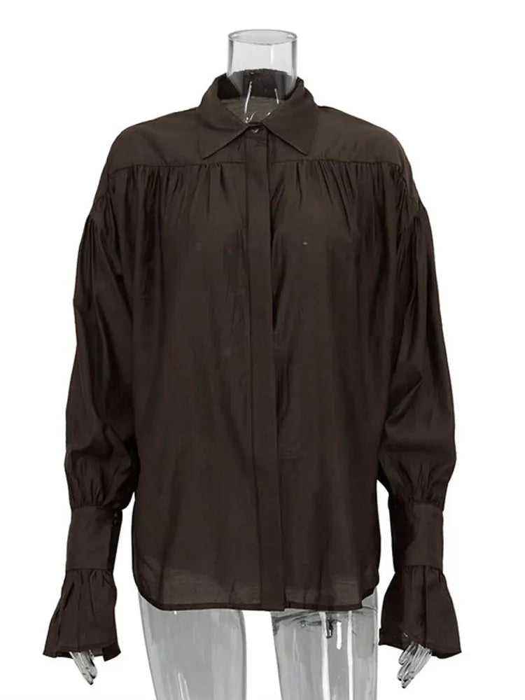 Casual Loose See-Through Long Sleeve Patchwork Blouse