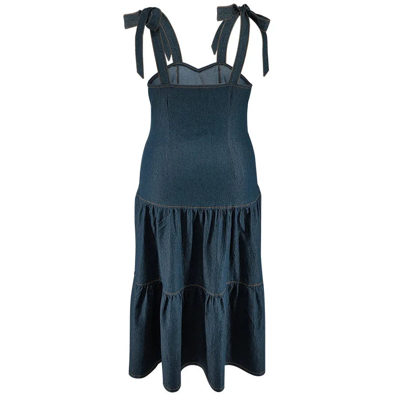 Plus Size Women’s A-line Strap Sleevelesst Denim Midi Dress