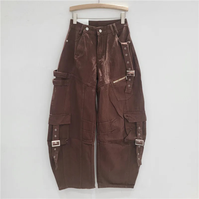 Women's Jeans High Waist Cargo Wide Leg Denim Pants