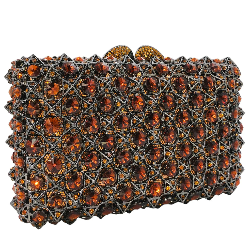 Hard Plaid Brown Crystal Clutch for Women