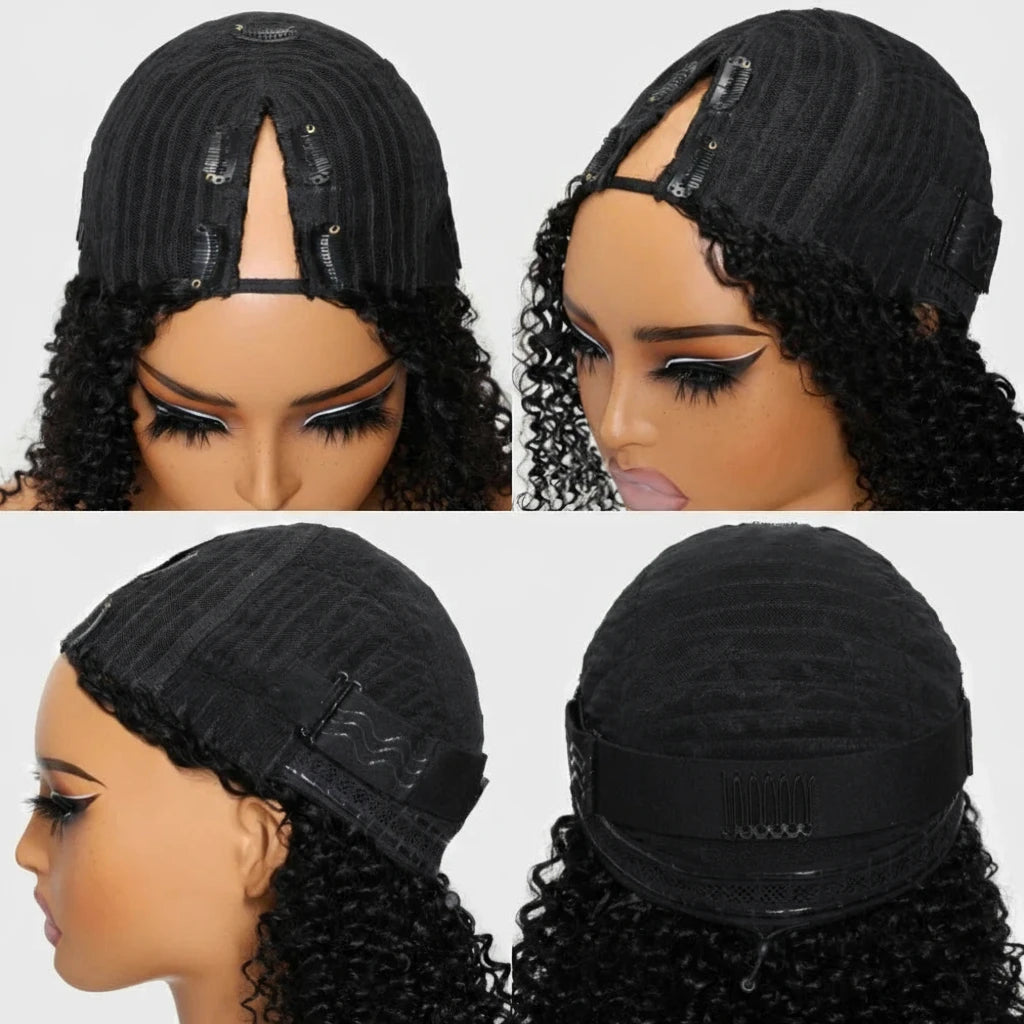 Curly V Part Ombre Chestnut Brown Human Hair Clip in V Part Wig