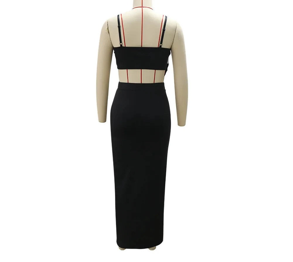 Women's Slash Neck Sweetheart Love Sleeveless Crop Top and Maxi Skirt Set