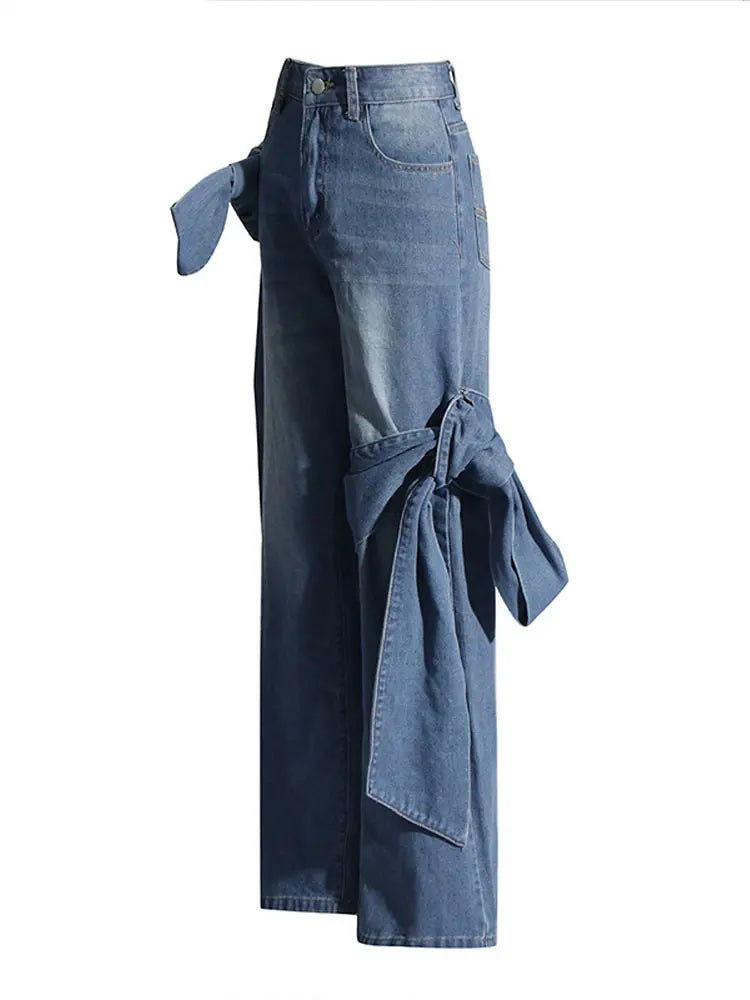 Strappy Women’s Jeans Low Rise Straight Wide Leg Baggy Jeans