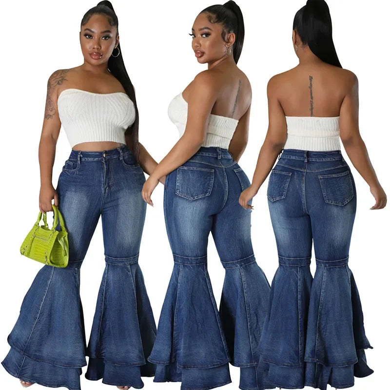 Women’s Vintage Flare High Waist Stretch Denim Casual Bell Bottom Jeans