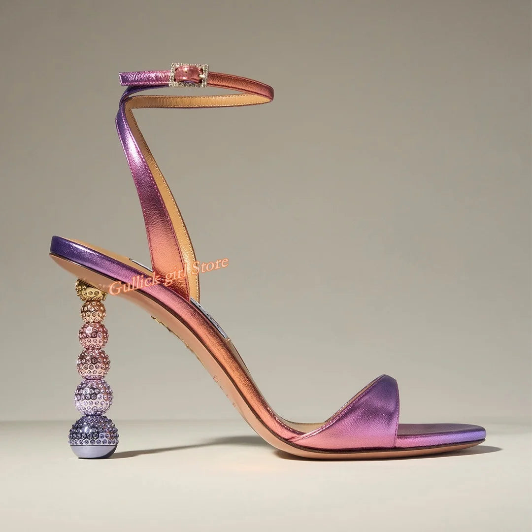 Crystal Ball High Heel Sandals Ankle Buckle Strap Open Toe Dress Shoes