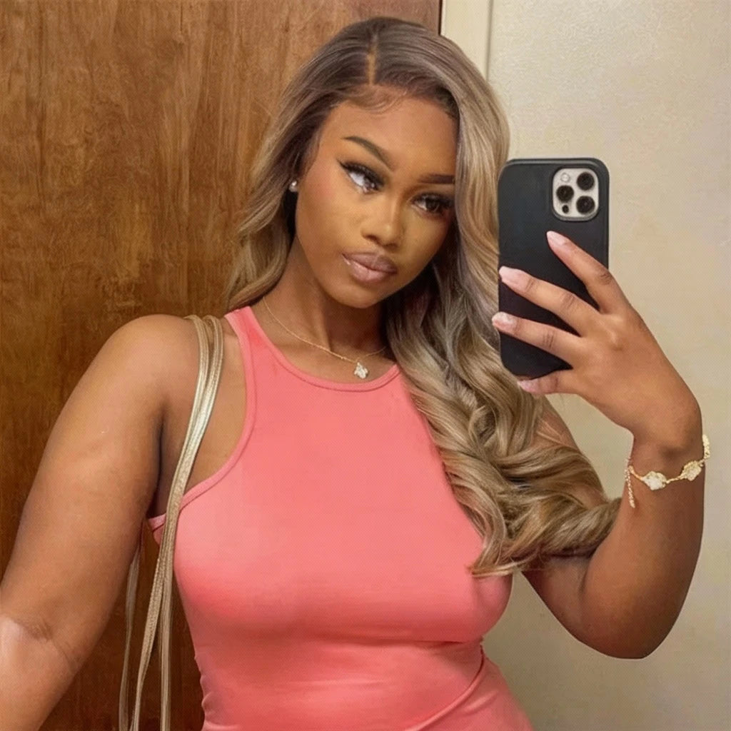13X6 Lace Ombre Blonde Colored Pre Plucked Frontal Human Hair Wig for Women