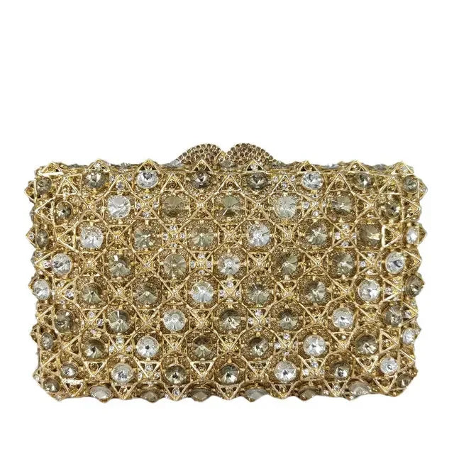Hard Plaid Brown Crystal Clutch for Women