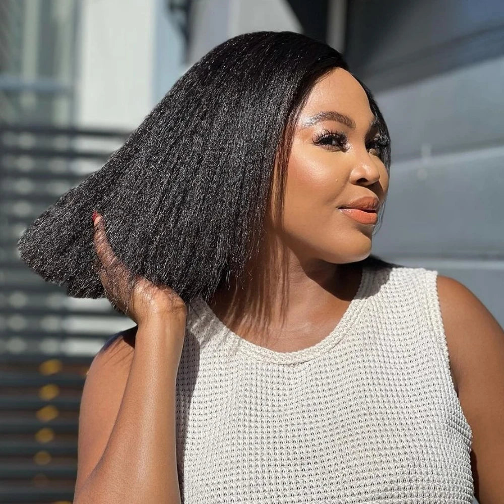 Kinky Straight Bob Lace Frontal Edges Curly Afro Yaki Wig