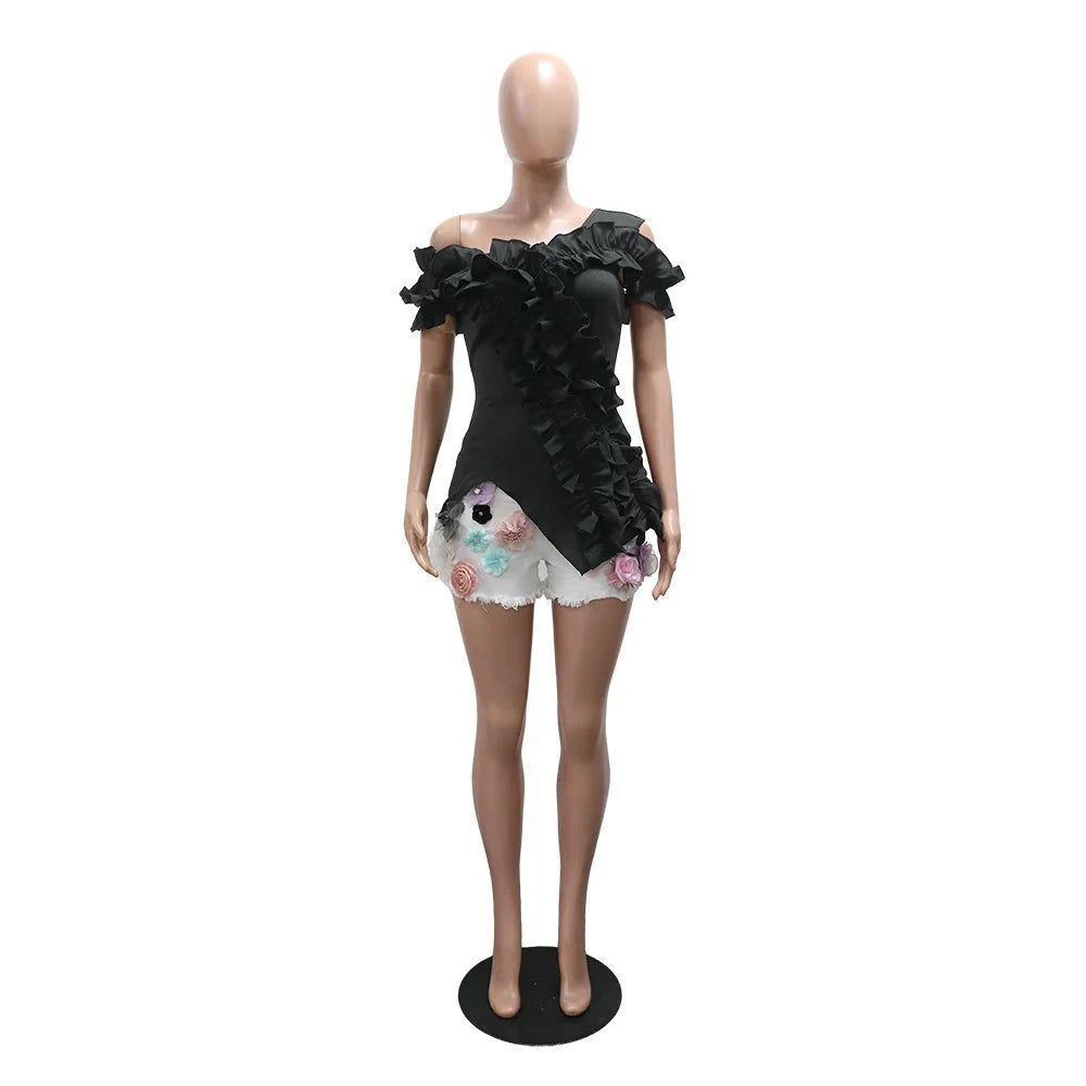 Women’s Short Sleeve Irregular Ruffles Splicing Top