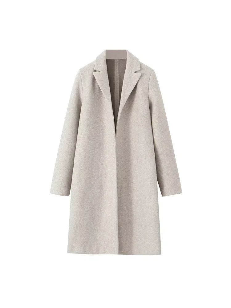 Wool Blend Trench Coats Vintage V-Neck
