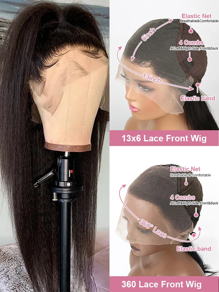 High Density Kinky Straight 360 Lace Front Human Hair Brazilian Yaki Straight 13x6 HD Wig