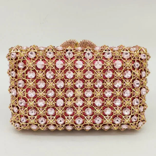 Hard Plaid Brown Crystal Clutch for Women