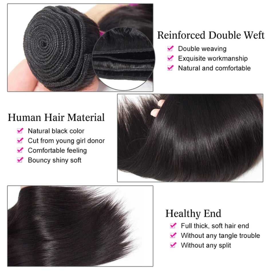 Bone Straight Human Hair Bundles Brazilian Natural Color 100% Remy