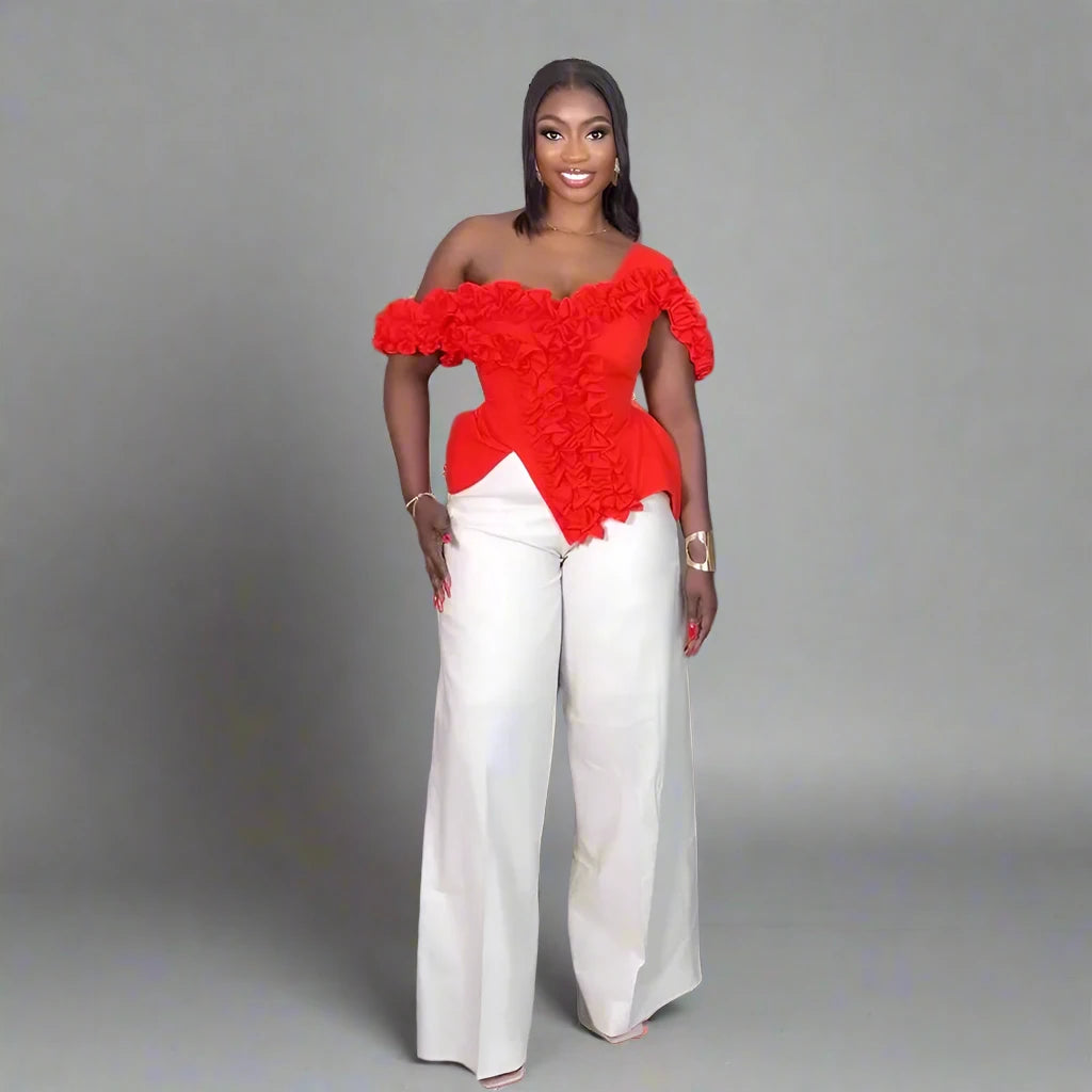 Women’s Short Sleeve Irregular Ruffles Splicing Top