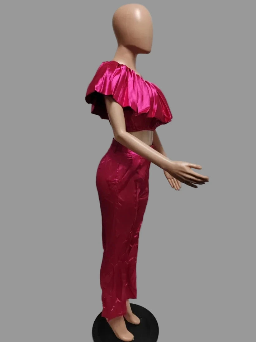 Women's Butterfly Sleeve Blouse and Wide Leg Pants Outfit