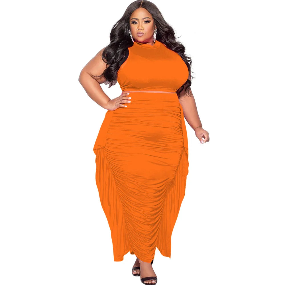 Plus Size Women’s 2 Piece Top + Ruffle Maxi Skirt Set