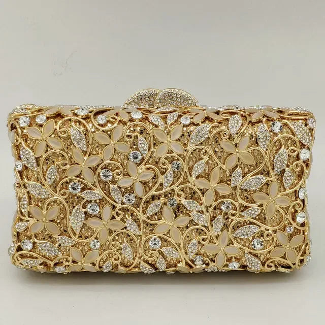 Women’s Hard Crystal Flower Minaudière  Rhinestone Clutch