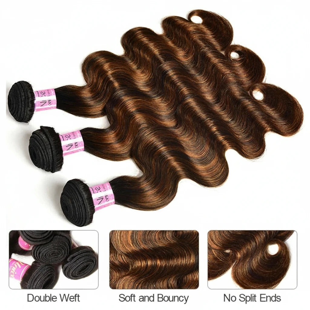 Brown Balayage Wave Hair Bundles 4X4 Lace Closure with Extensions