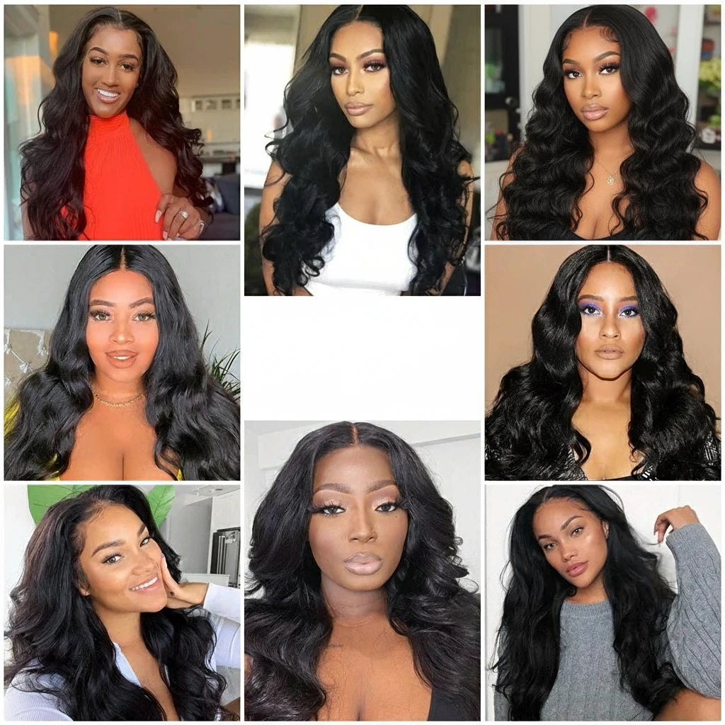 Brazilian Body Wave 3 Bundles w/ Lace Frontal Closure 13x4 Free Part 100% Human Hair Bundles with Frontal