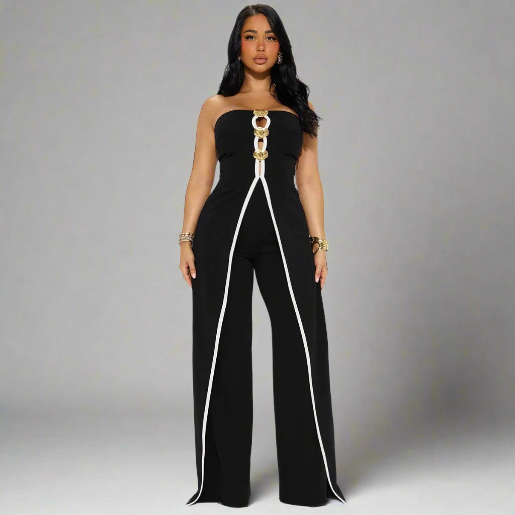 Women’s Wide Leg Strapless Sleeveless Hollow-Out Jumpsuit