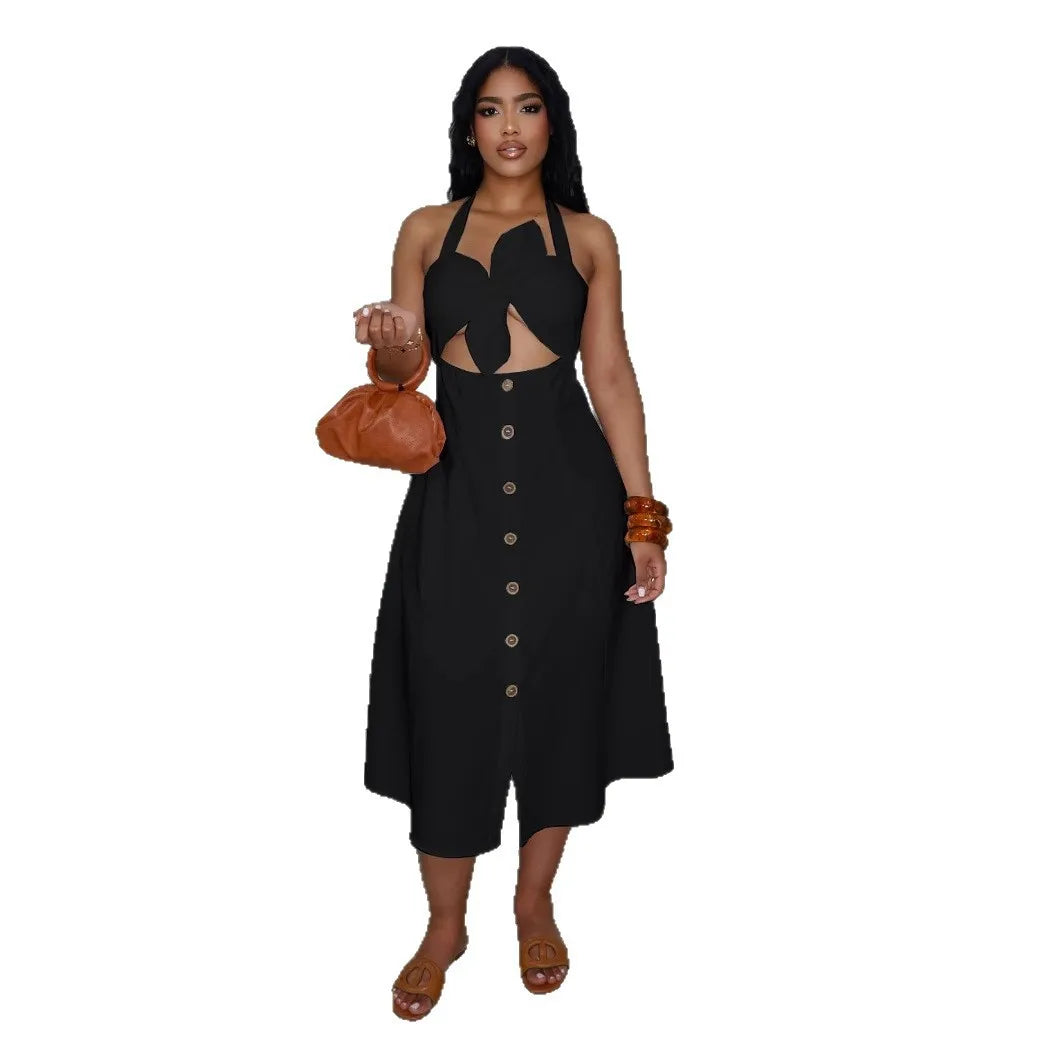Women’s Cutout Backless Bow Hollow Out Midi Dress