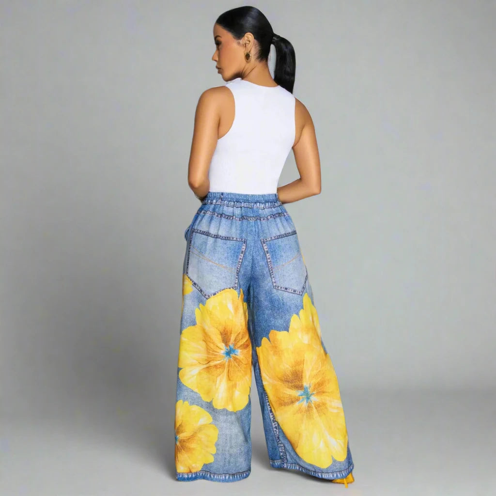 Women’s 3D floral Print Wide Leg Jogger Pants