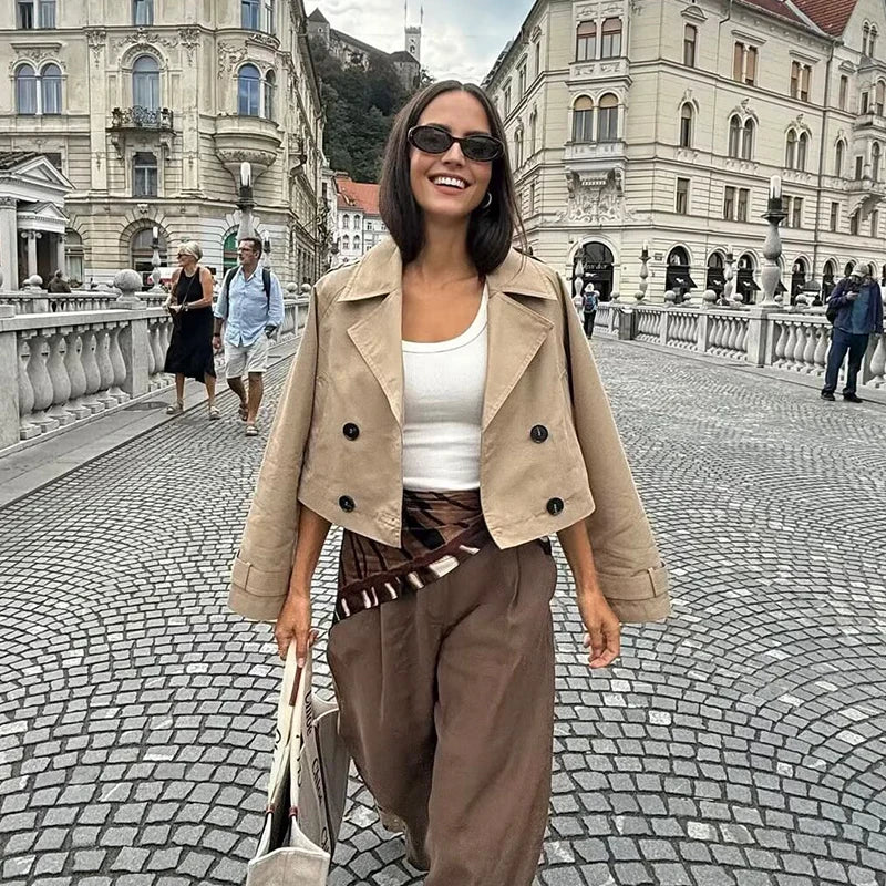 Chic Double Breasted Short Trench Coat