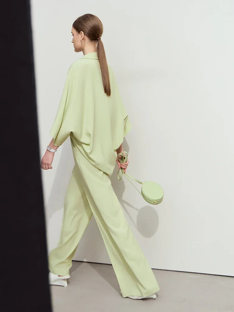 Women’s Lapel Loose Rotator Sleeve Shirt & Anti Wrinkle Pants *Sold Seperately*