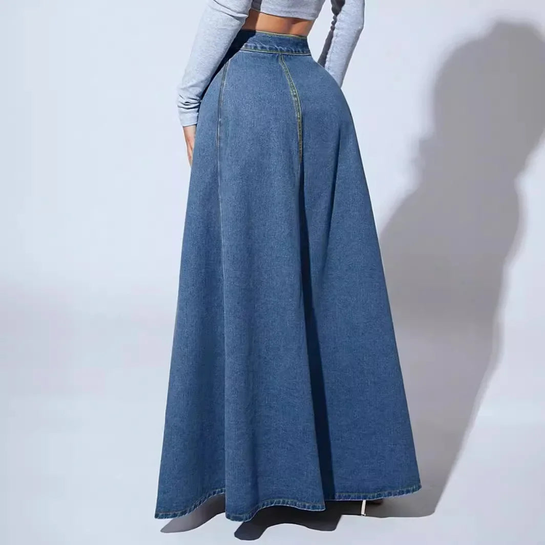 Women’s Vintage Denim High Waist Maxi Skirt