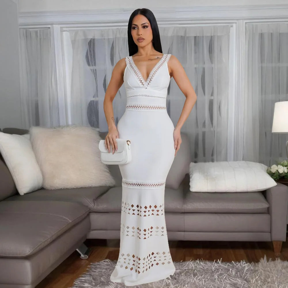 Women’s Sleeveless V-Neck Cutout Mermaid Maxi Dress