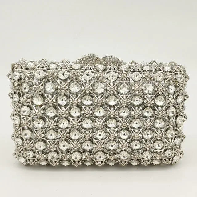 Hard Plaid Brown Crystal Clutch for Women