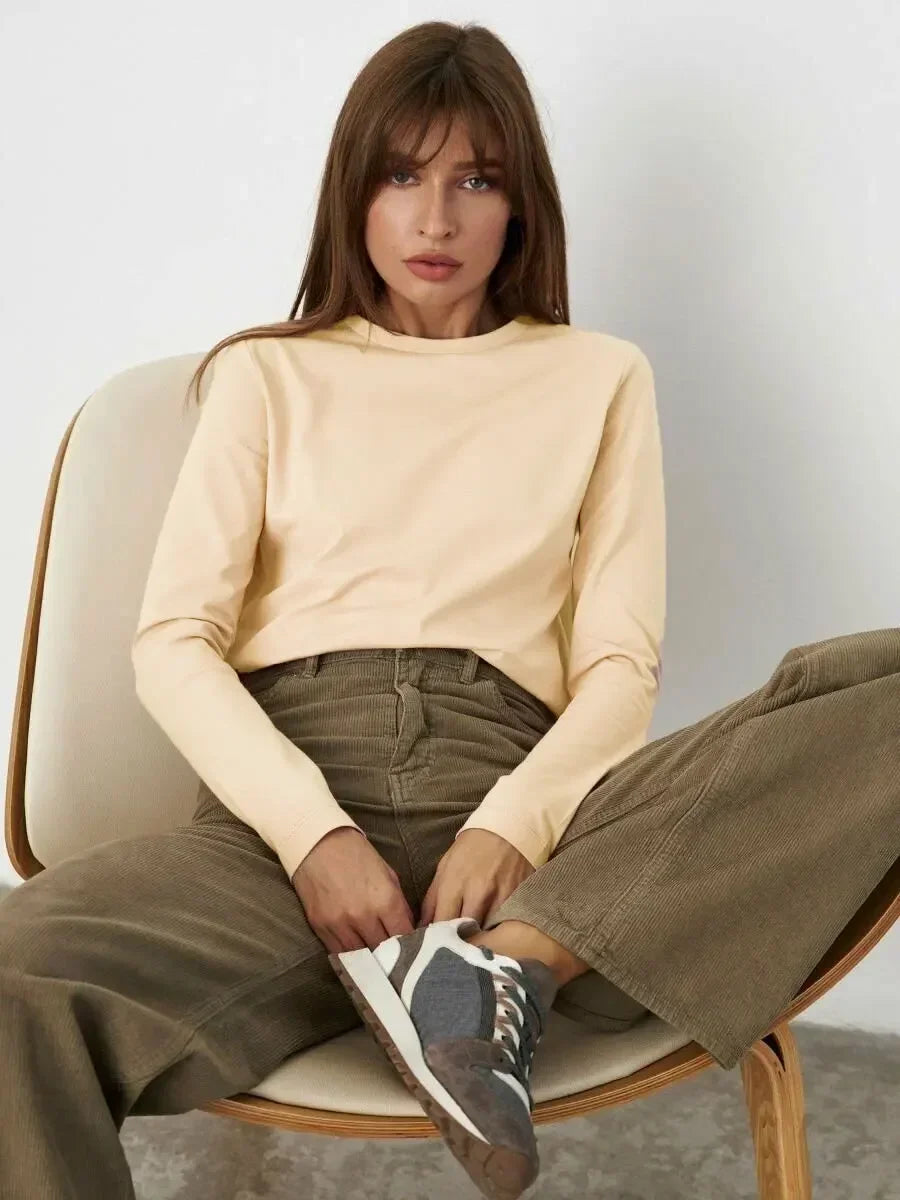 Basic Solid Long Sleeve Loose Oversized T Shirt