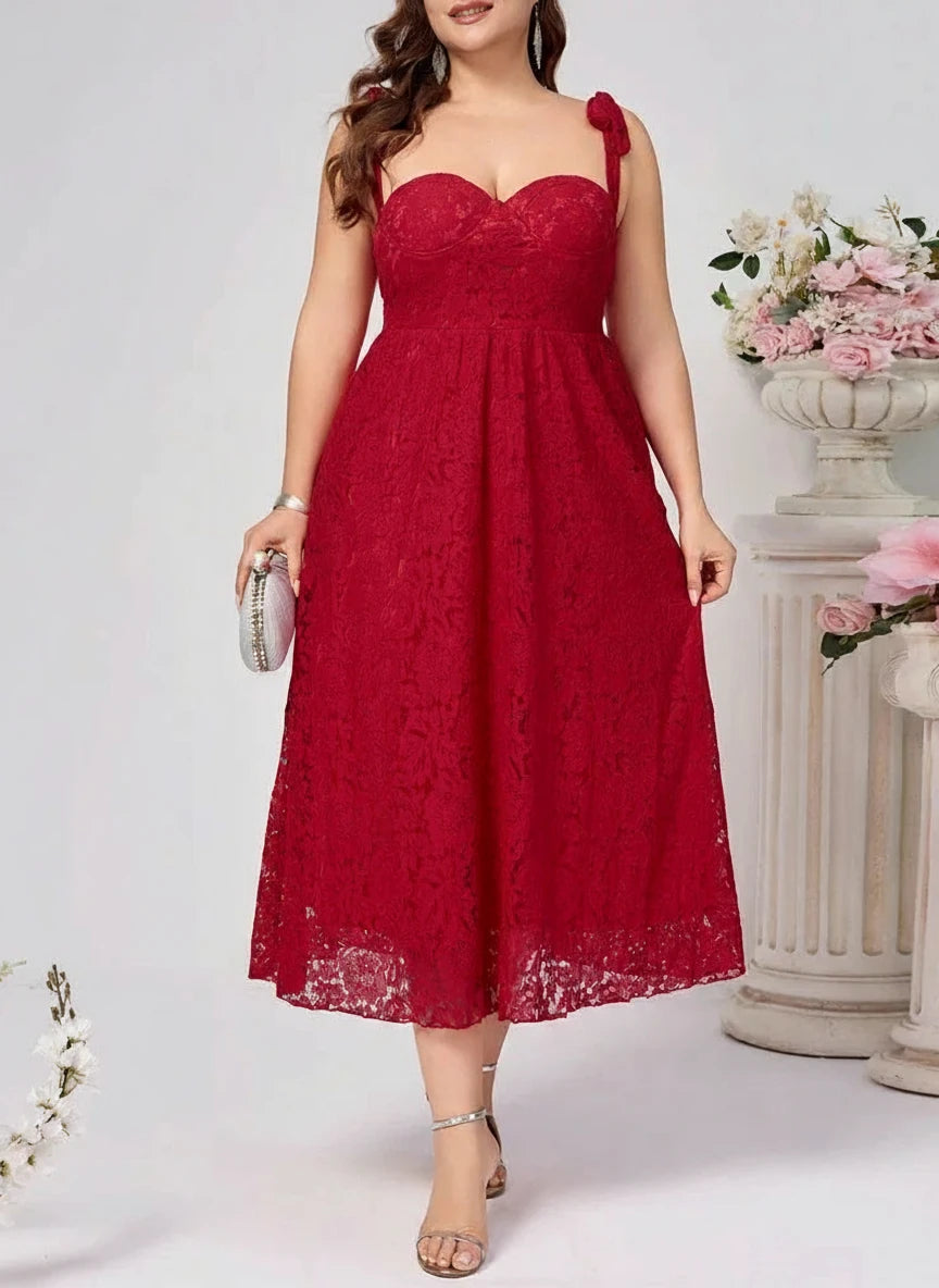 Plus Size Solid Lace Elegant Straps Backless High Waist Sleeveless Dress
