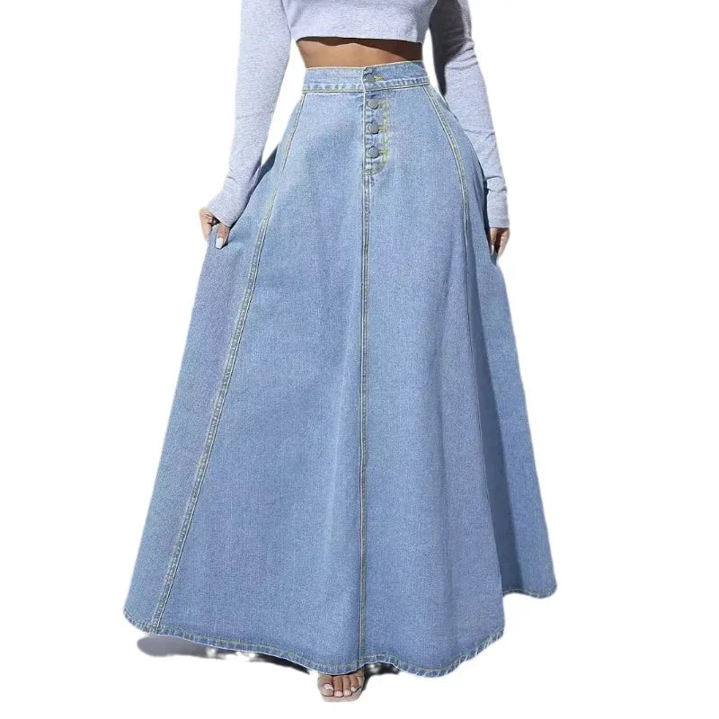 Women’s Vintage Denim High Waist Maxi Skirt