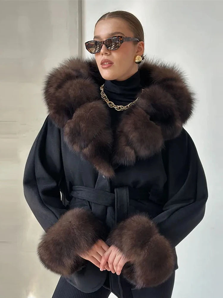 Chic Fur Lace Up Hooded Jacket