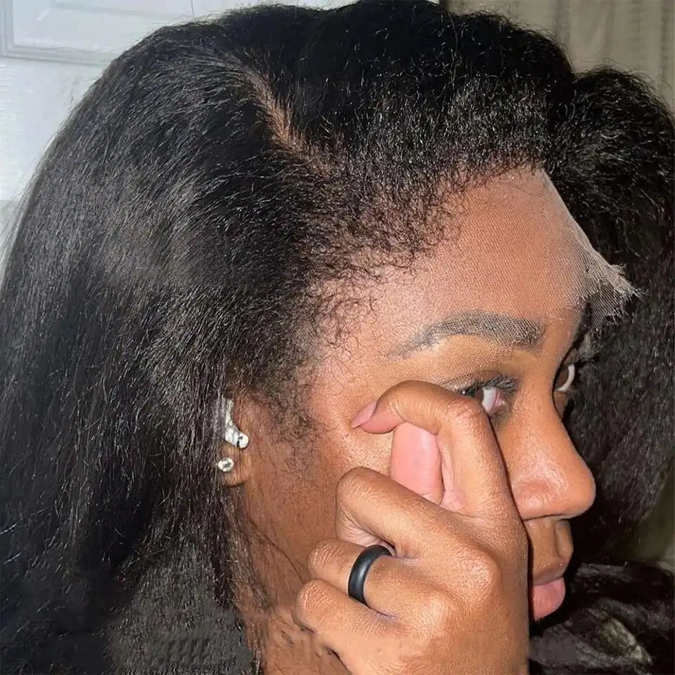 Kinky Straight Bob Lace Frontal Edges Curly Afro Yaki Wig