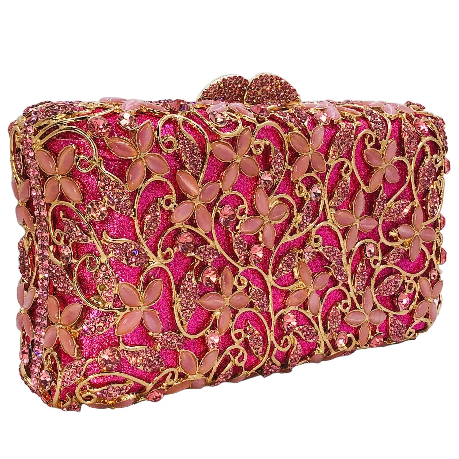 Women’s Hard Crystal Flower Minaudière  Rhinestone Clutch