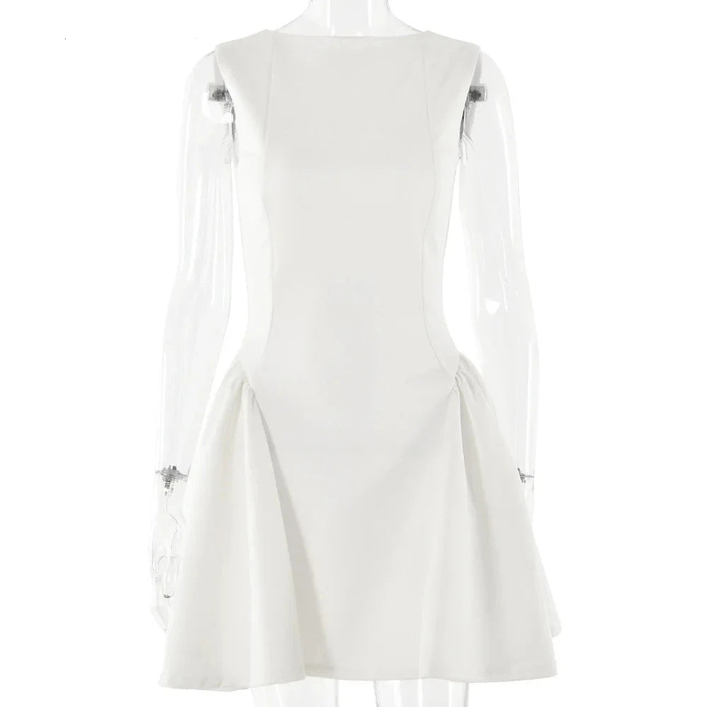 Women’s Sleeveless O-Neck Ruched A-Line Dress
