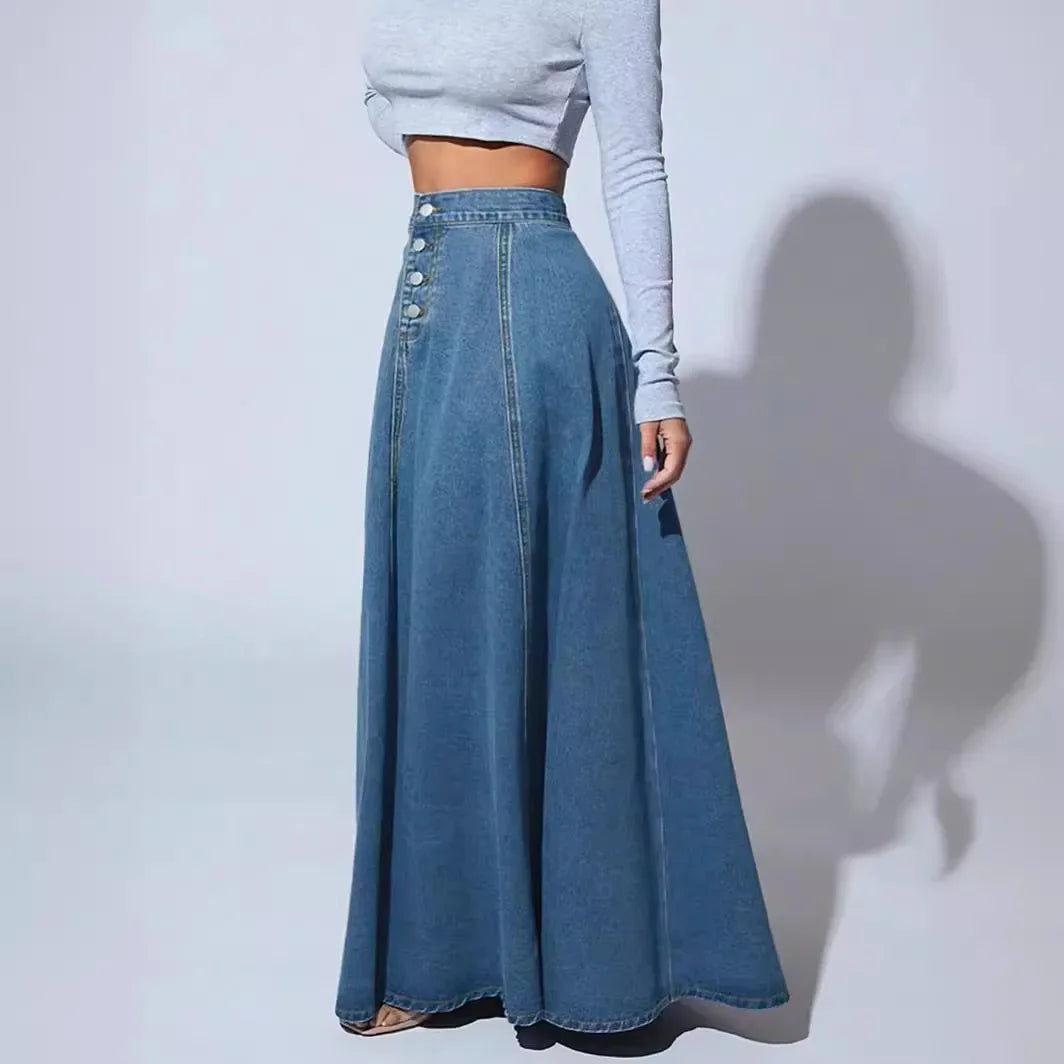 Women’s Vintage Denim High Waist Maxi Skirt