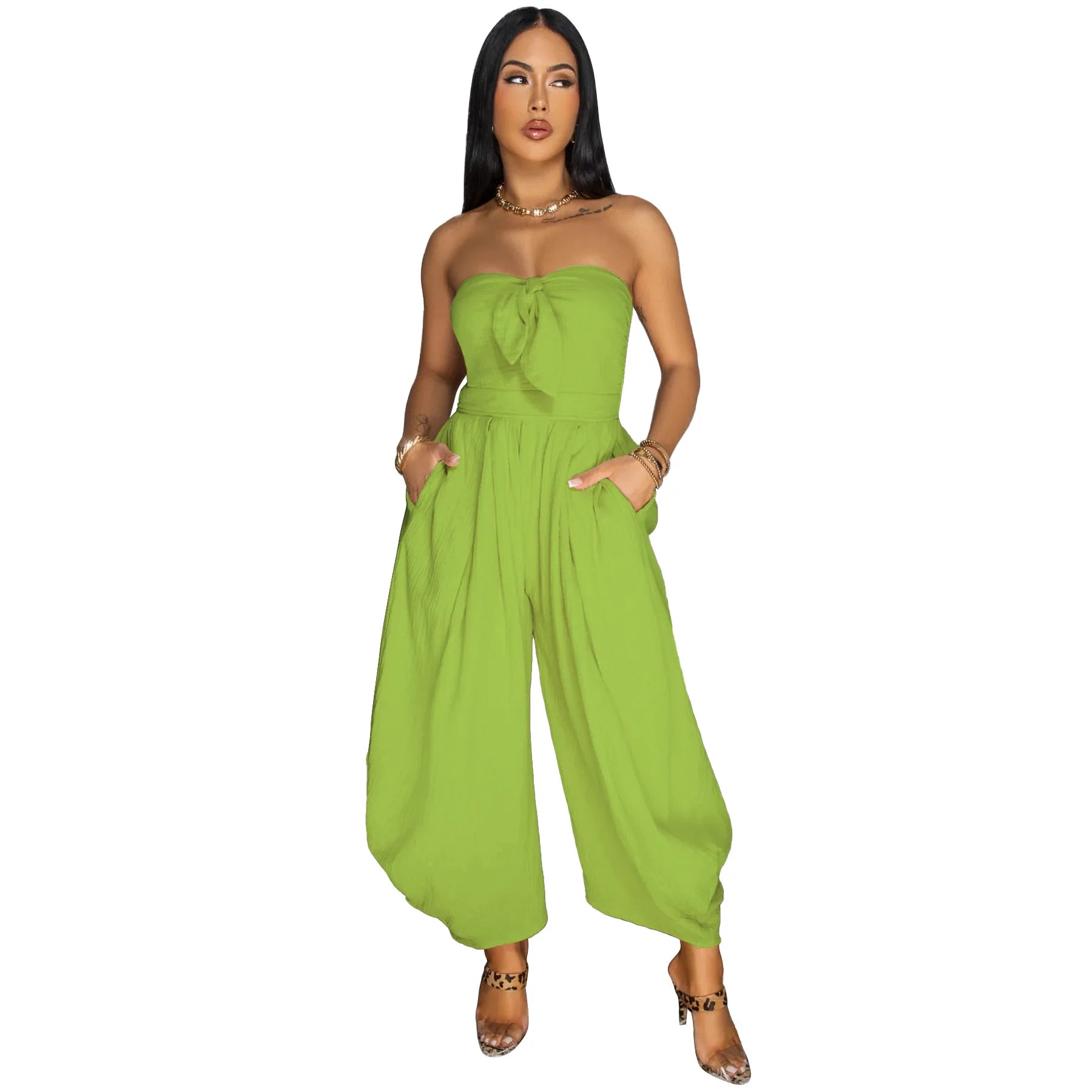 Women’s Wide Leg Strapless Sleeveless Bowknot Jumpsuit