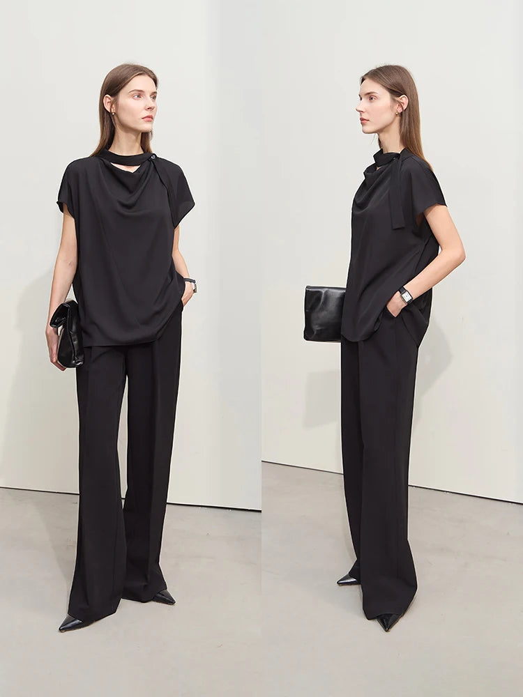 Women’s Loose Chiffon Blouse with Tie Neck