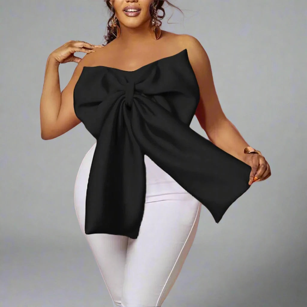 Women’s Bow Butterfly Splicing Strapless Crop Top