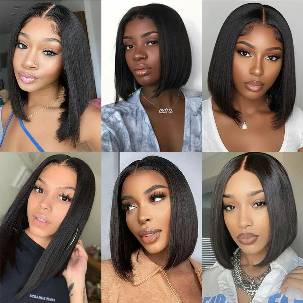13x4 Lace Front Human Hair Blunt Cut Bob Wig, 4x4 Lace Closure Wig Short Bob Wig