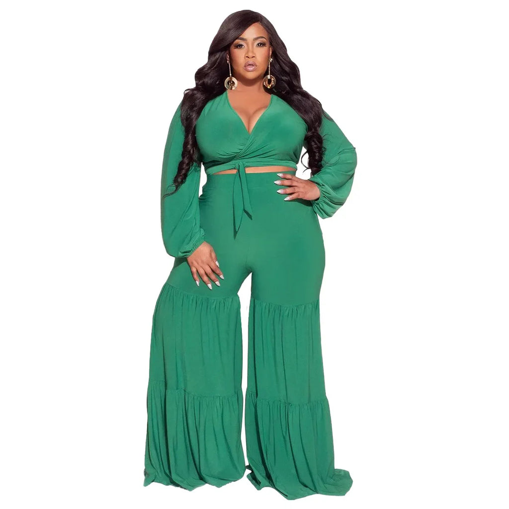 Plus Size Women’s Print Blouse and Wide Leg Pants Set