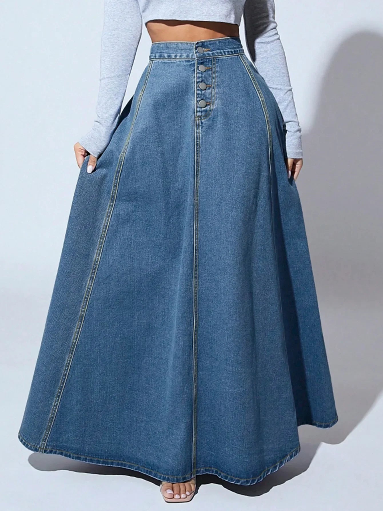 Women’s Vintage Denim High Waist Maxi Skirt