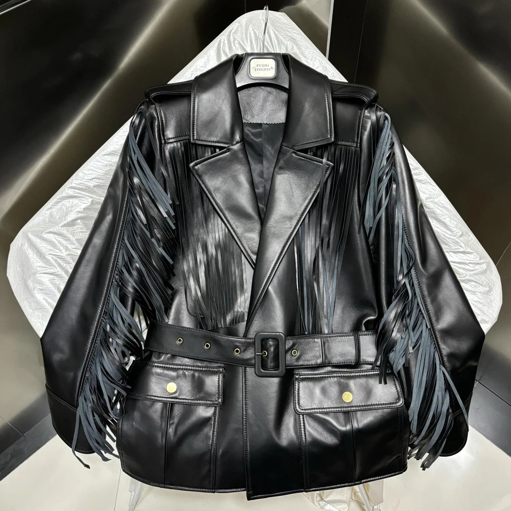 Women's Leather Jacket with Fringes