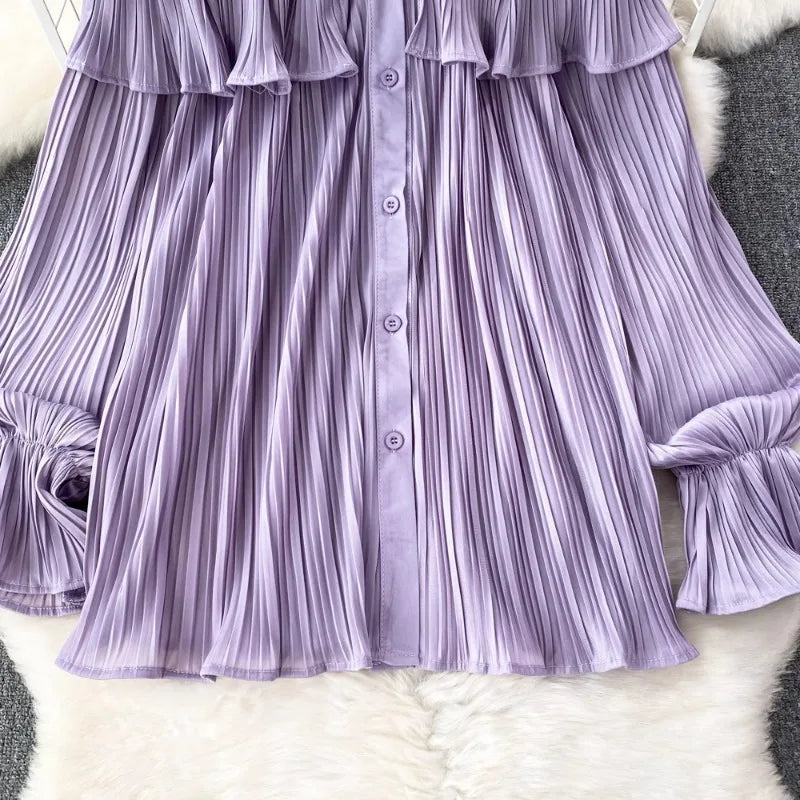 Women‘s Ruched Flare Sleeve Loose Blouse