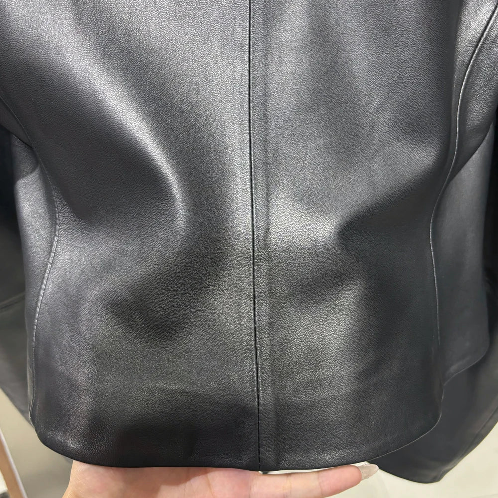 Leather Fur Blazer Broad Shoulder Design