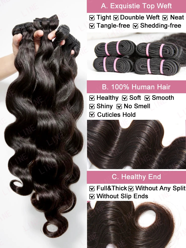 Body Wave Human Hair Virgin Unprocessed 4 Bundles 100% Brazilian Extension