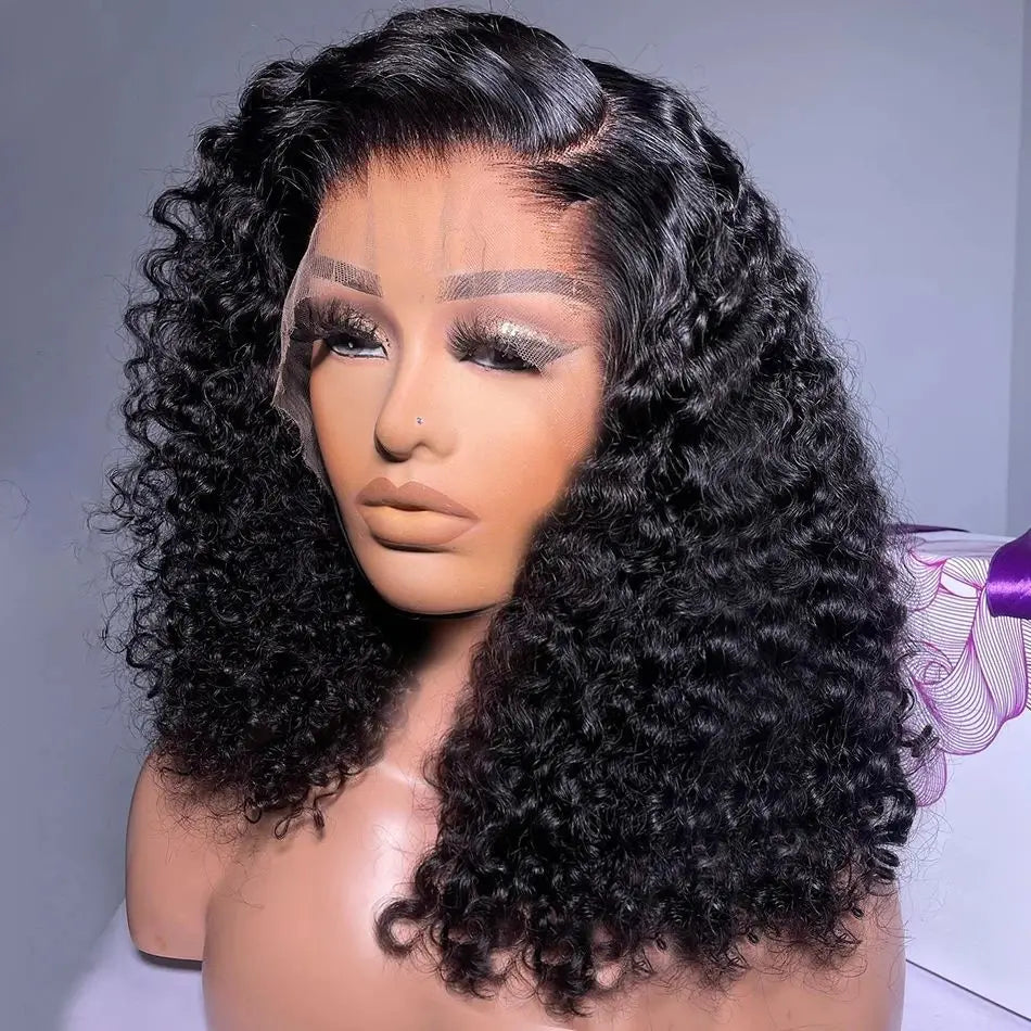 Curly 13x4 Lace Frontal Remy Brazilian 100% Human Hair 250 Density Deep Wave Bob Lace Front Wig